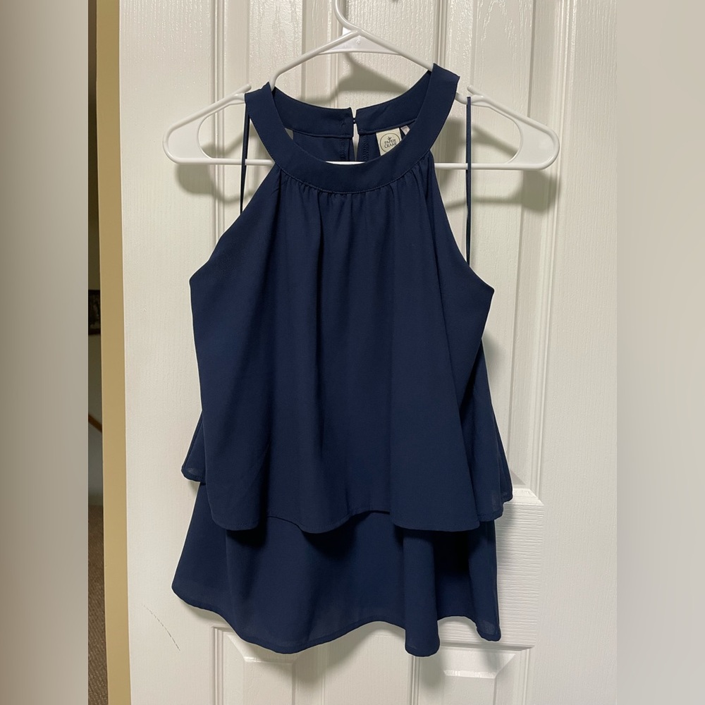 Blue chiffon ruffle tank
